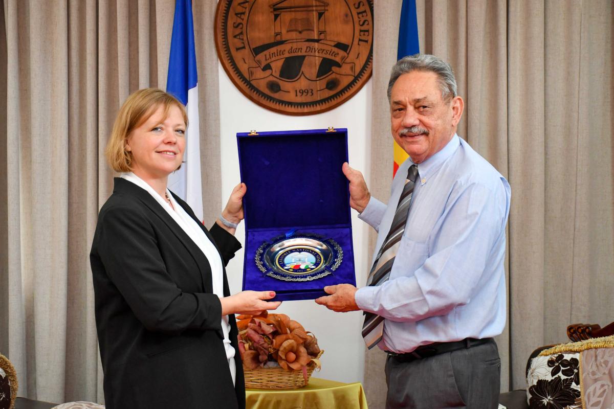 The Speaker presenting the ambassador with a token