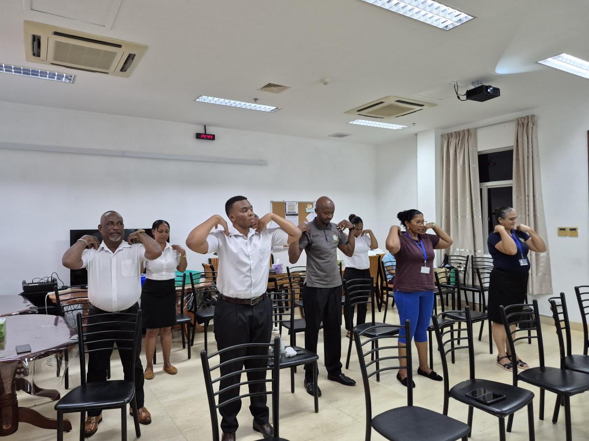 Staff participating in ergonomics activity