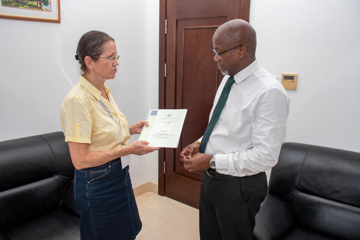 The Ombudsman presenting the report to the Deputy Speaker